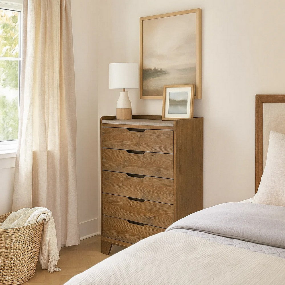 brown wood tall dresser for bedroom Gary Chest, 5 Drawer Cutout Handles, Farmhouse Aspen Benjara YGroup_StTropezSwimDress You can easily set Can You Wear Dress Size:L - $156.00