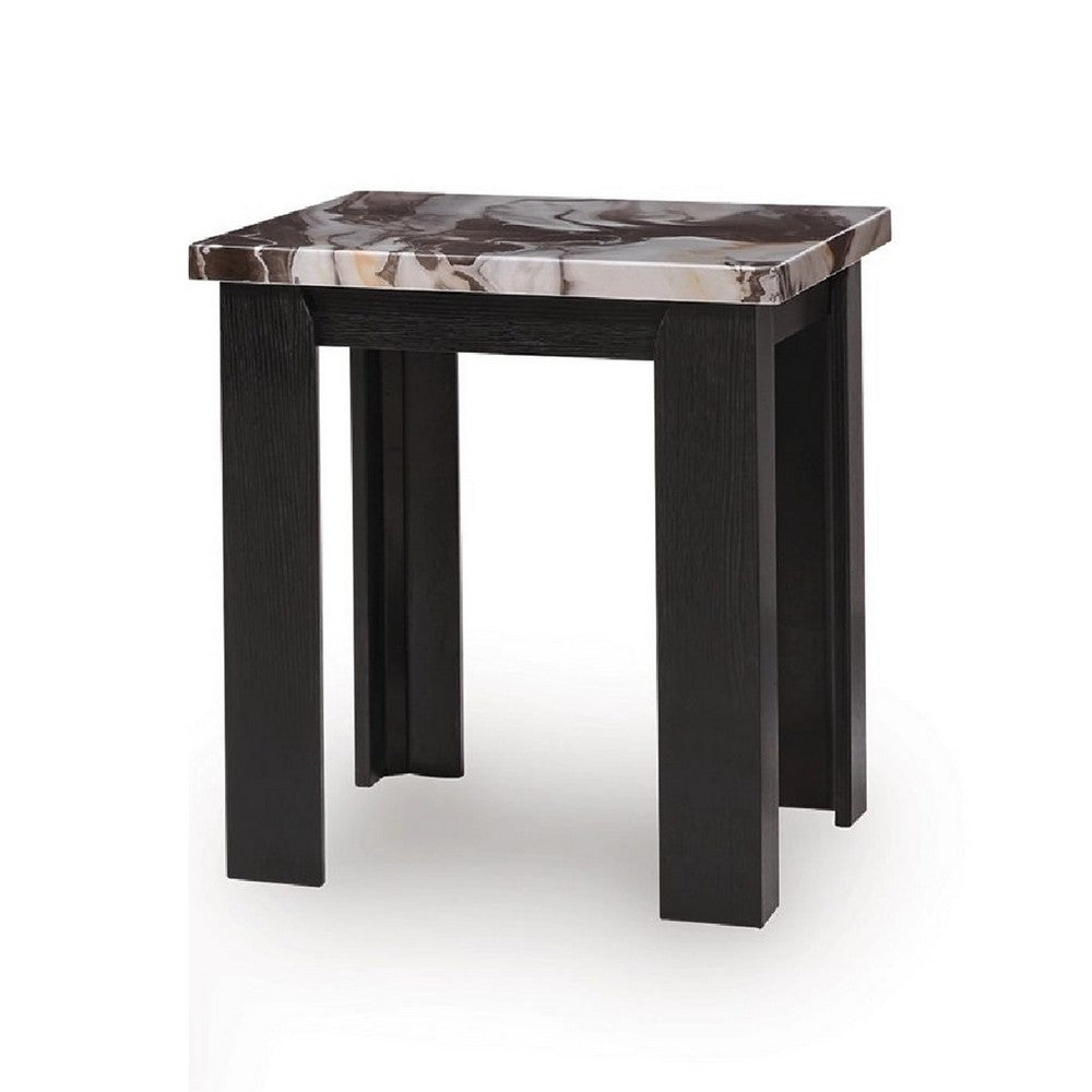 Poim 3pc Occasional Coffee & End Table Set | White Brown Faux Marble Top