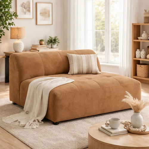 Sery Modular Armless Chair | Chocolate Brown Suede Tight Seat & Low Back
