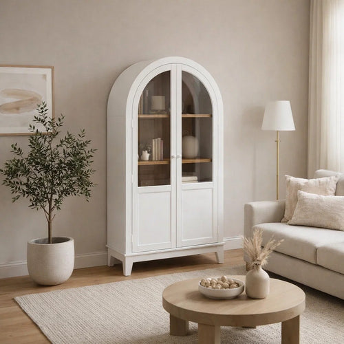Deno Accent Curio Cabinet | 2 Arched Glass Doors | 74" White