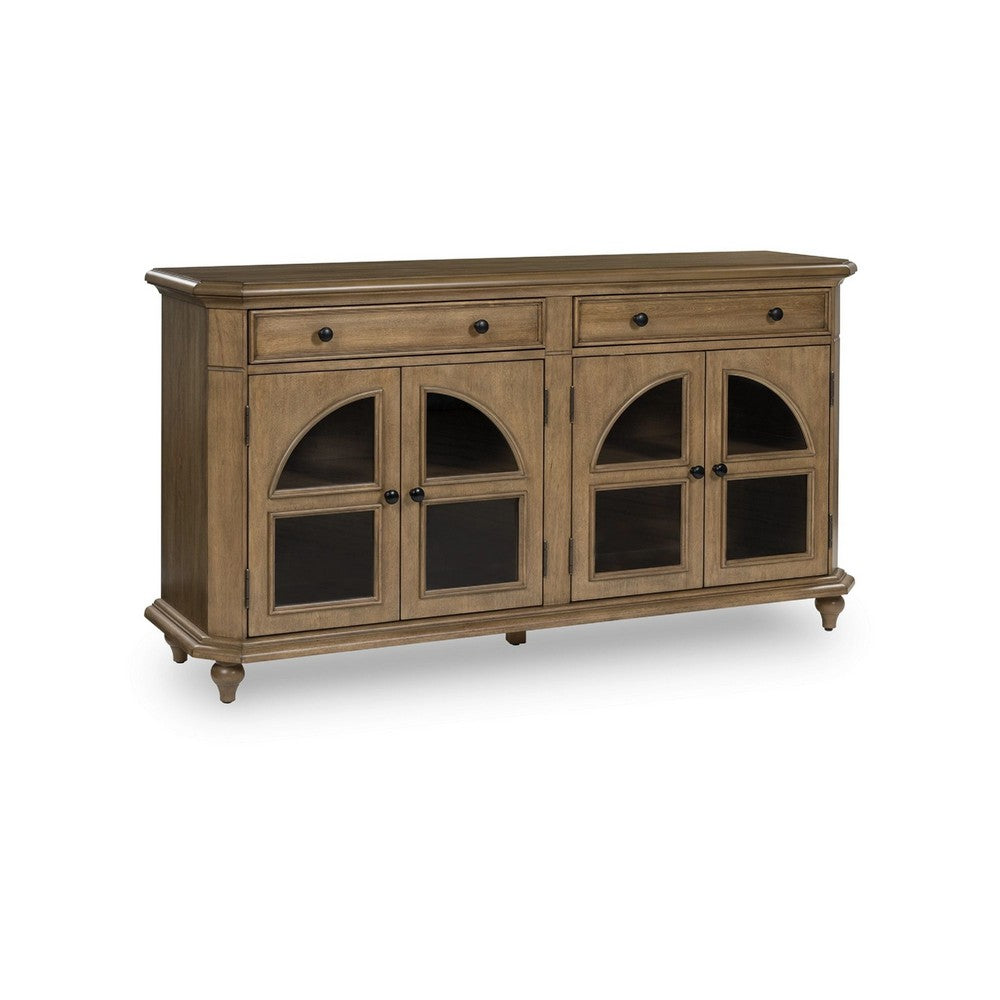 Bayi Accent Cabinet | 4 Arched Glass Doors & 2 Drawers | 68" Brown
