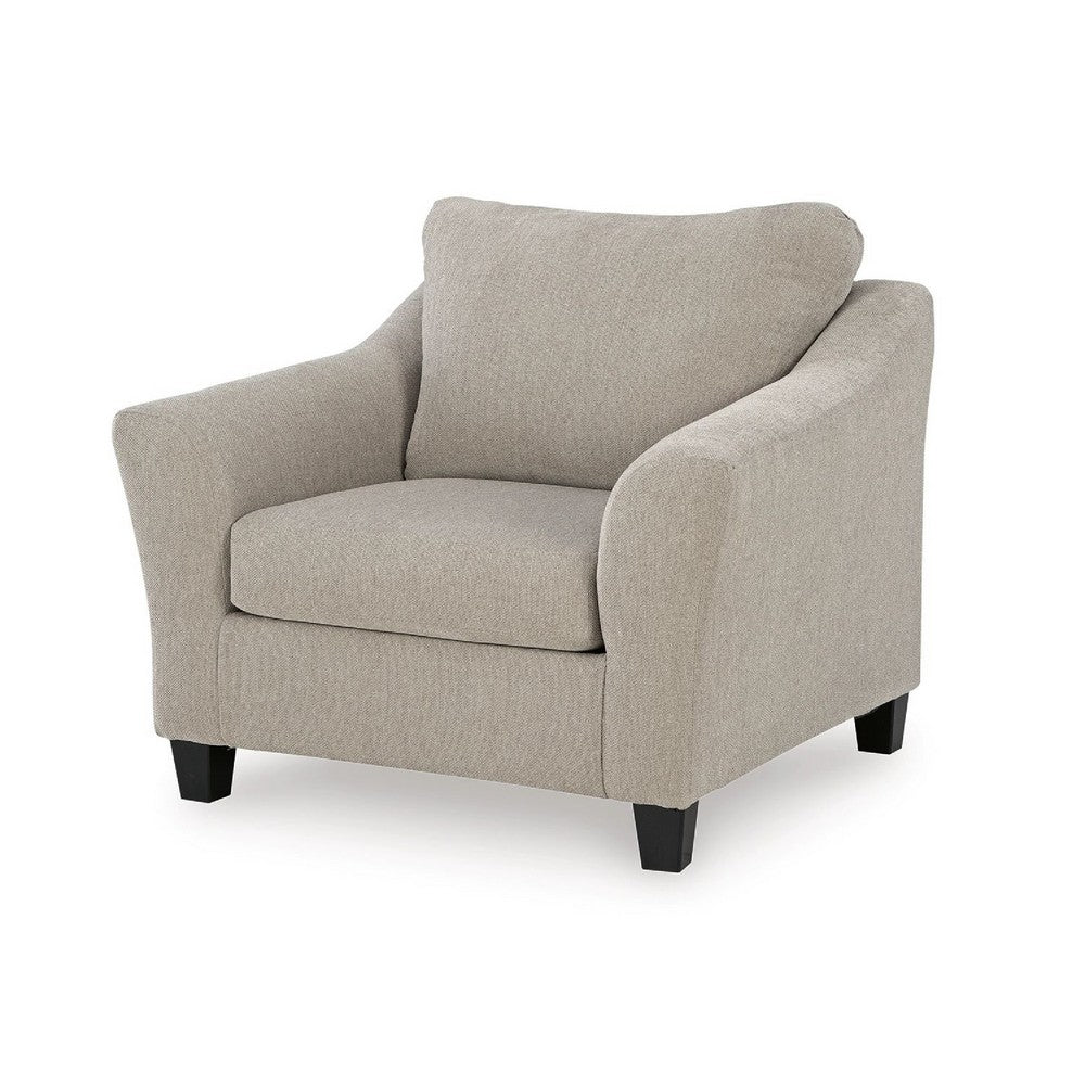 Wecy Oversize Armchair | Flared Arms & Tapered Black Legs | Taupe Polyester