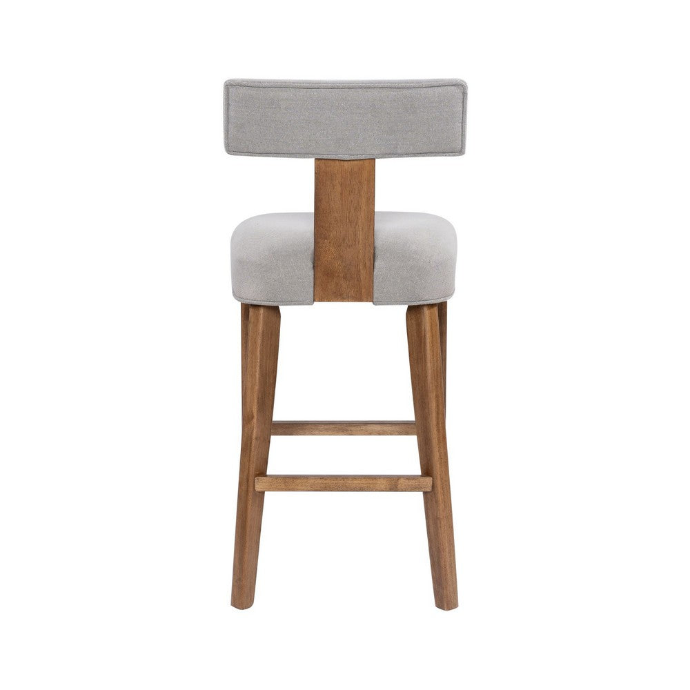 Tely Barstool Chair w Light Gray T Back | Natural Brown Wood Frame