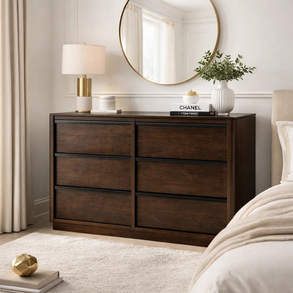 Buy 6 Drawer Wide Dresser Dark Brown Rail Handles