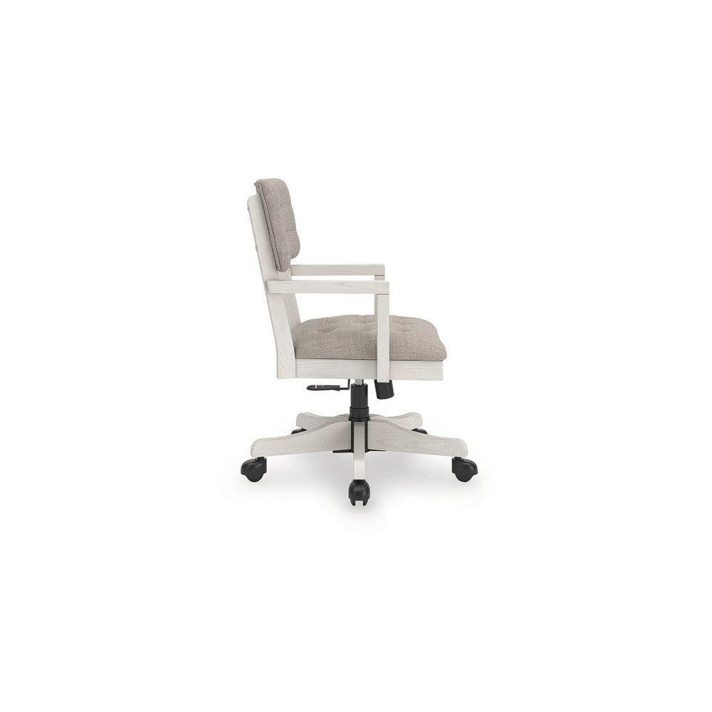 Lea Rolling Office Chair | Adjustable Height | Light Gray Tufted Open Back