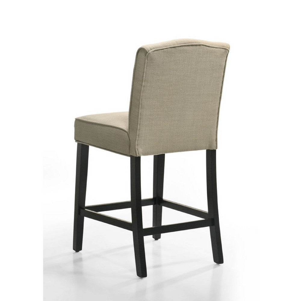 Kiy Counter Height Chair Set of 2 | Tufted Beige Seat | Black Wood Legs
