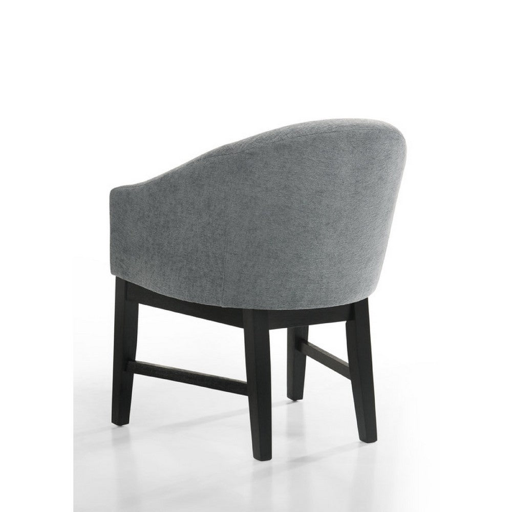 Memy Dining Chair Set of 2 | Gray Upholstered Barrel Back | Black Wood