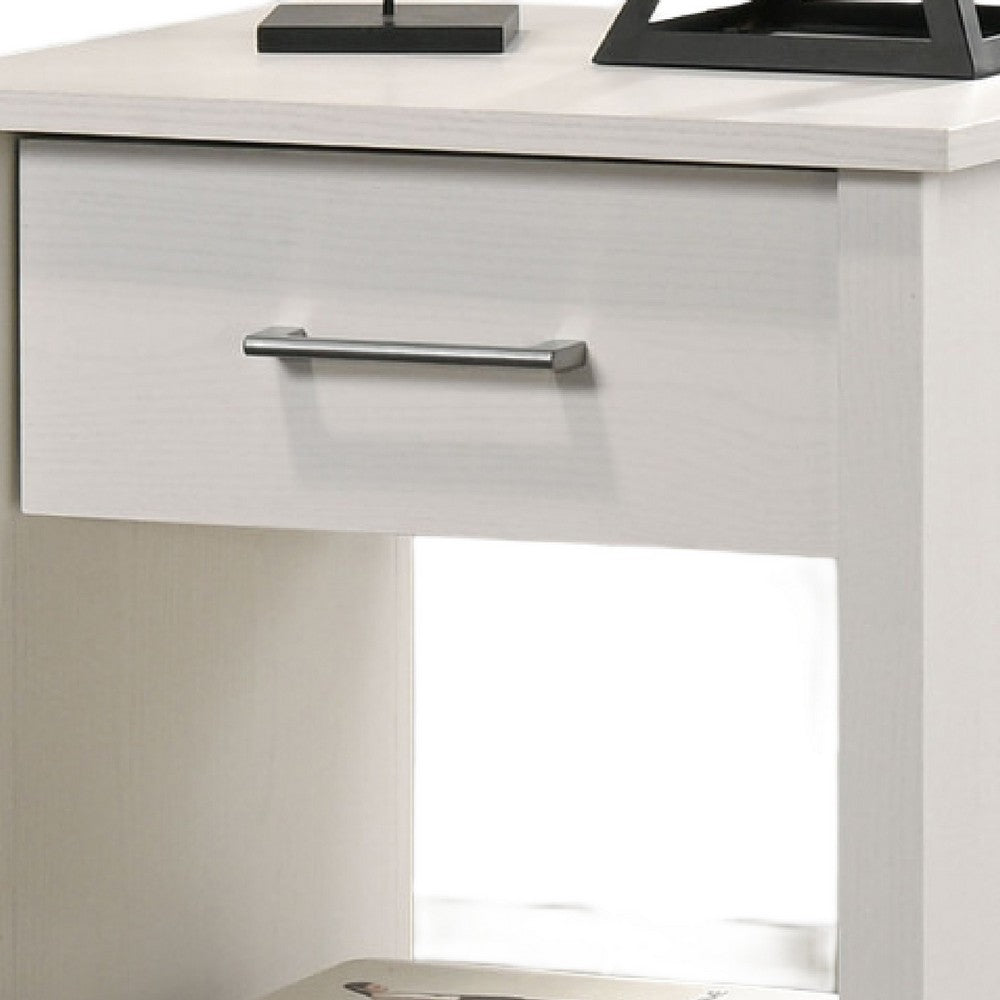 Kele Nightstand | 1 Drawer w Silver Handle | 1 Lower Open Shelf | White