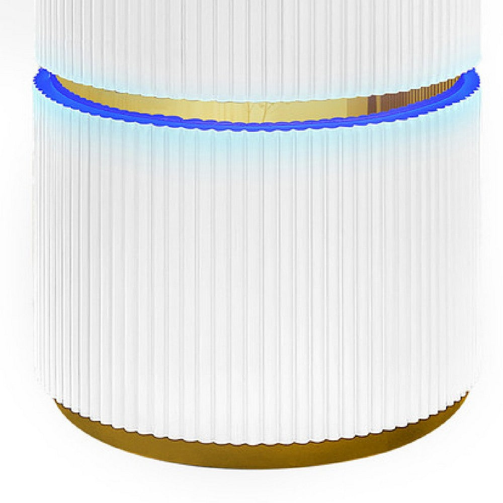 Tavi Side End Table | 20" Round Glass Top | Gold Brim w LED | White