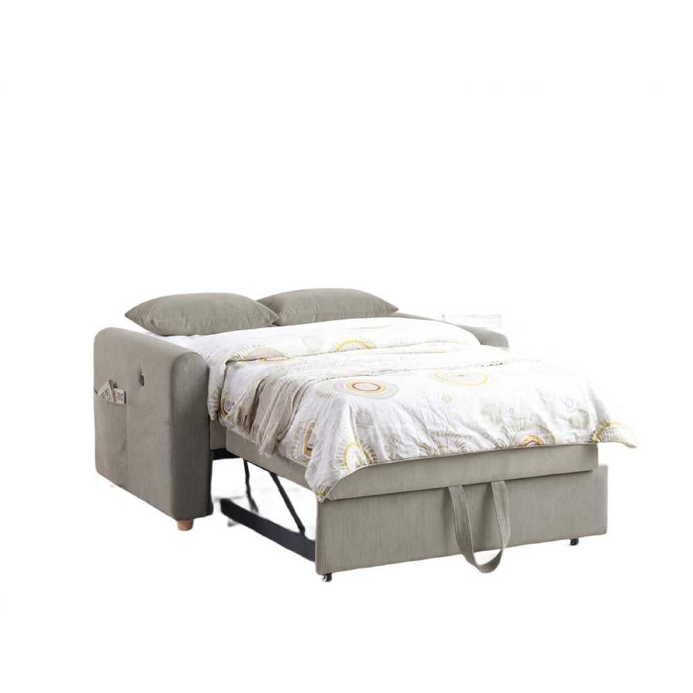 Mea 55" Convertible Sleeper Loveseat | 2 Pillows | USB | Gray Corduroy