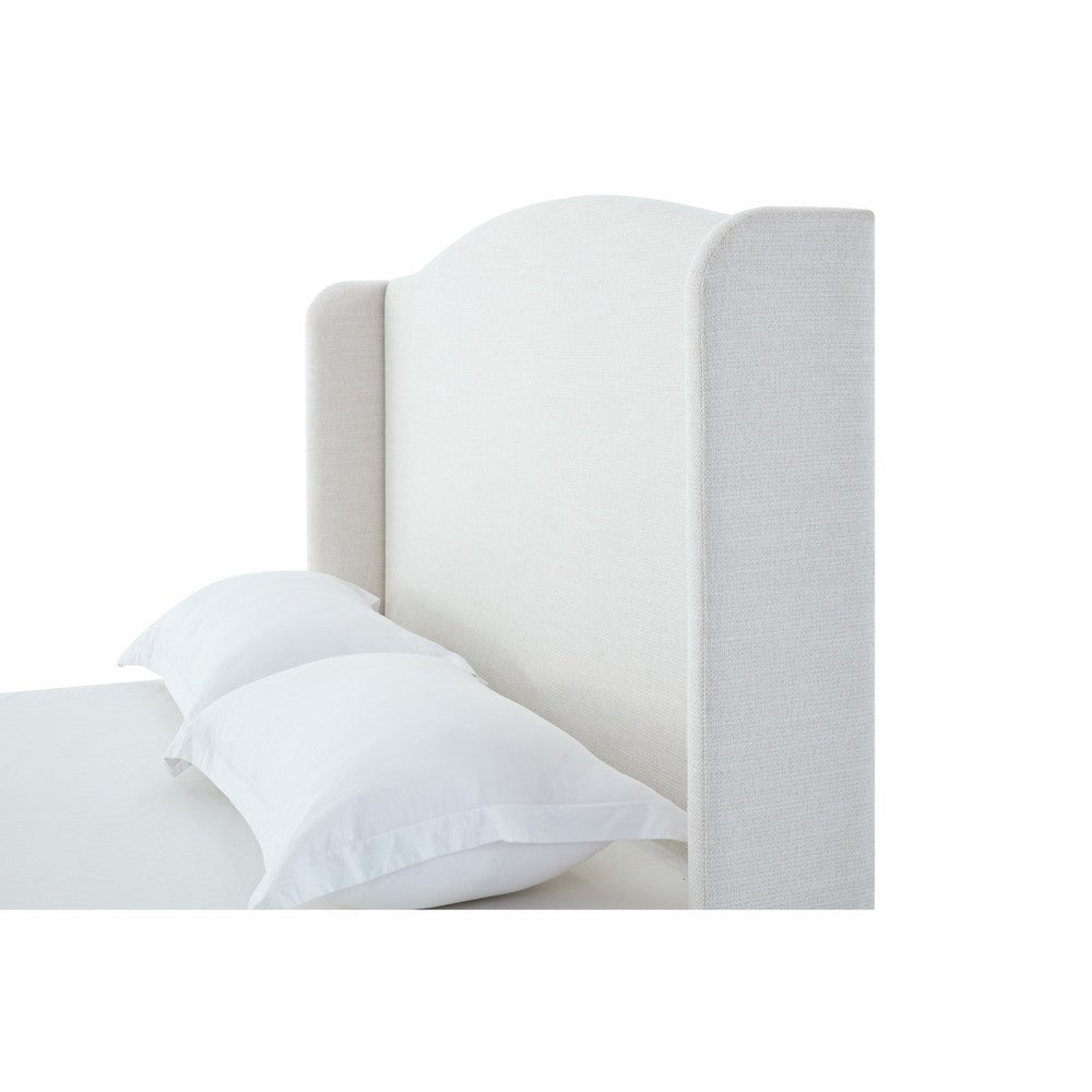 Heny King Size Bed with Wingback Tall Headboard | Ivory Fabric Upholstery