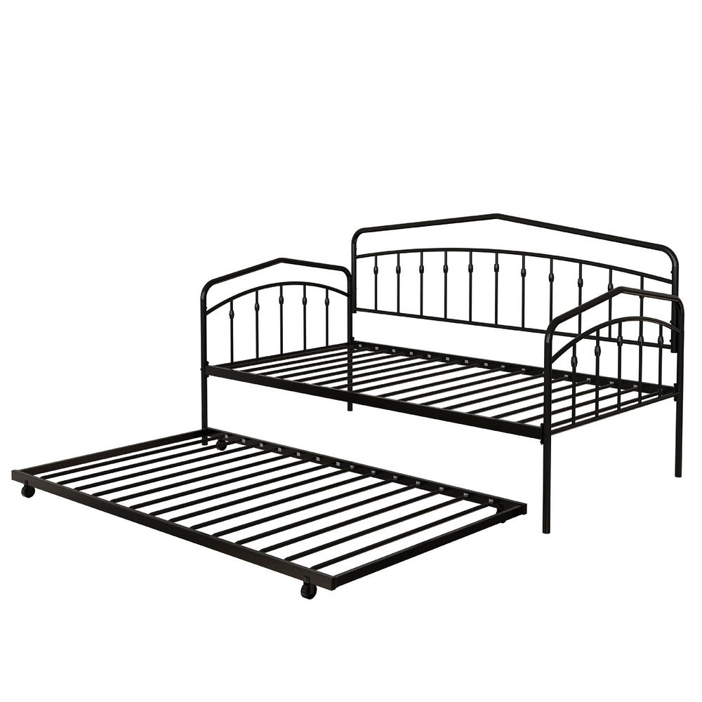 Fea Twin Size Daybed with Pull Out Twin Trundle | Black Metal Frame