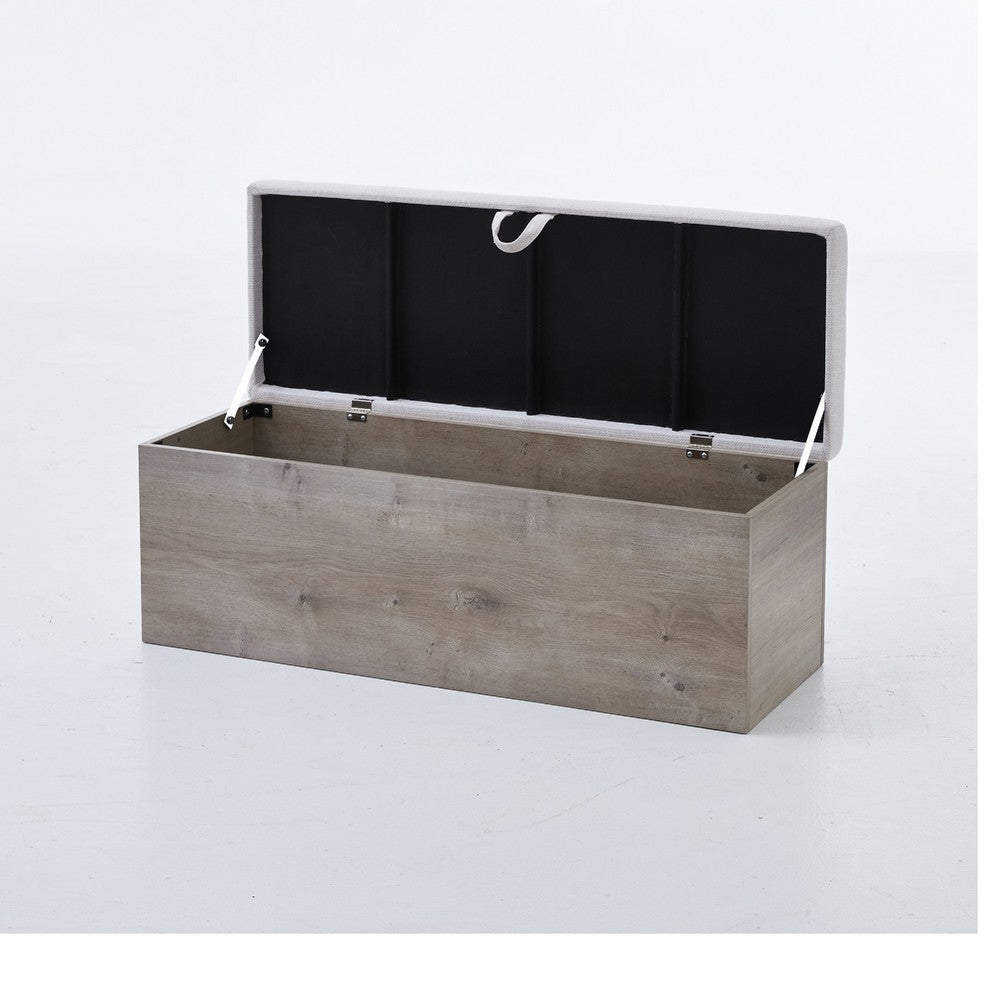 Sely Bench with Flip Top Storage | 46" Padded Ivory Seat | Light Gray
