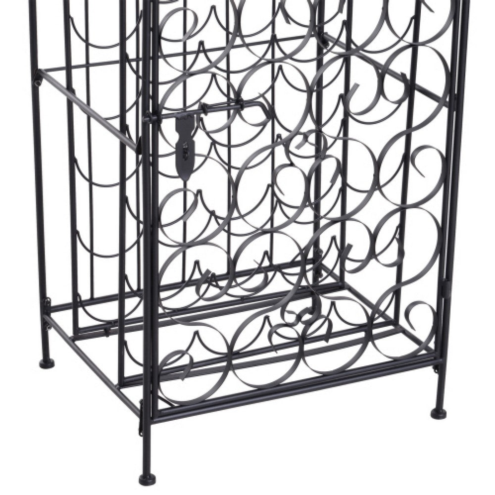 Homy Wine Rack Cabinet with Lock | Holds 35 Bottles | Black Wrought Iron