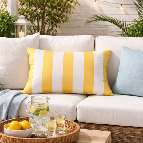Keo Accent Lumbar Pillow Cover | Yellow Cover & White Stripes | 14x20