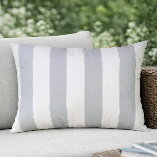 Keo Outdoor Lumbar Pillow | Wide Silver & White Horizontal Stripes | 14x20