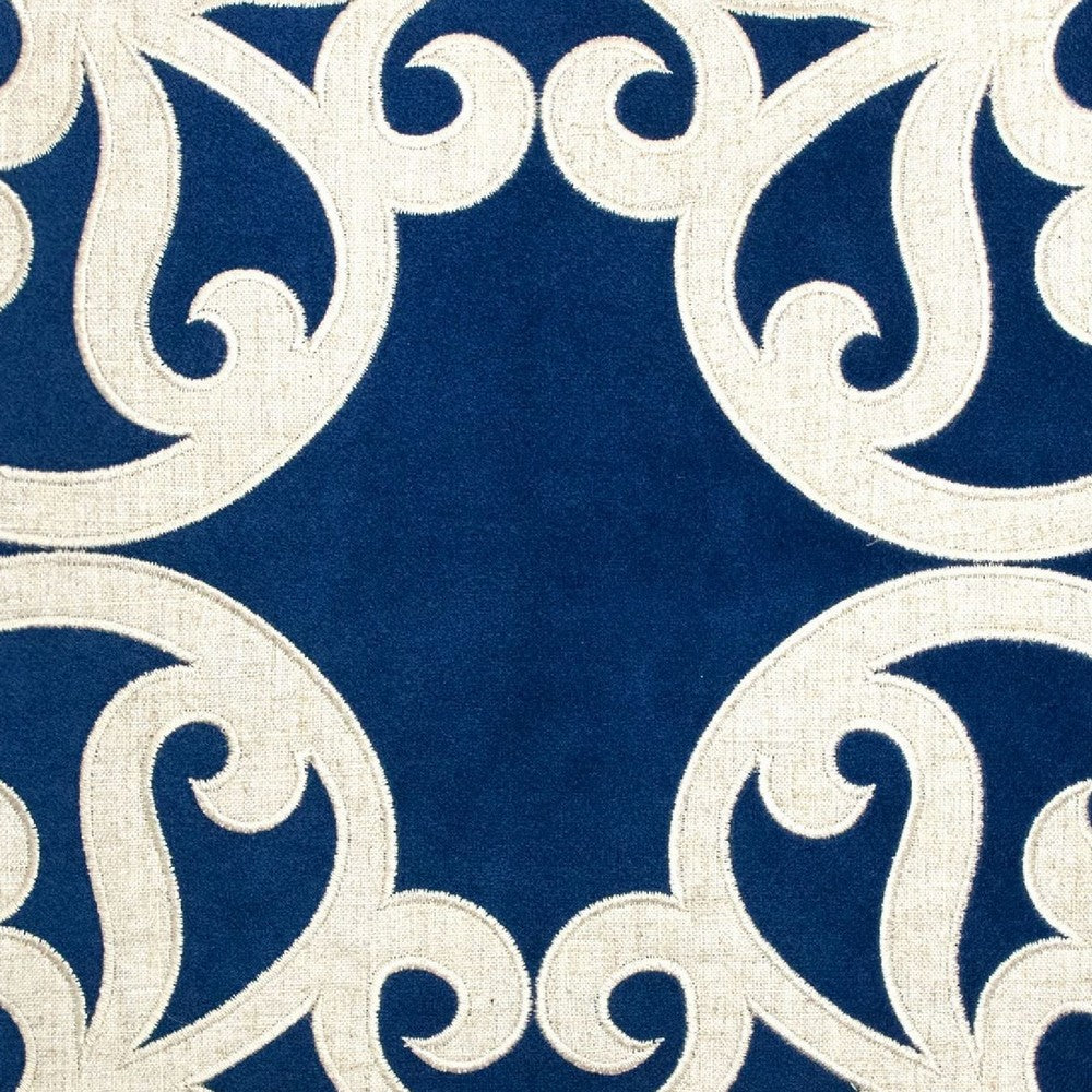 Dery Throw Pillow | Vintage Vine Accented Indigo Velvet | 20" Square