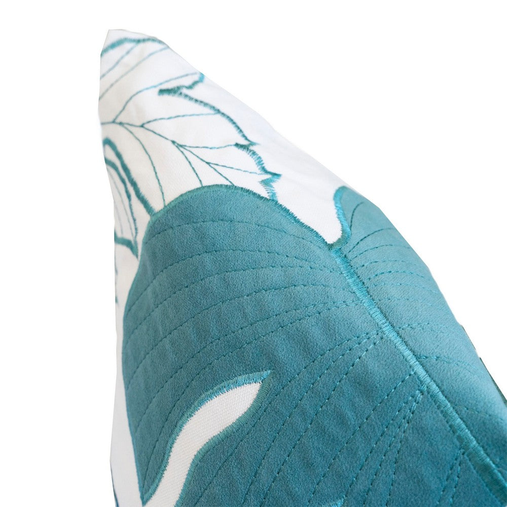 Lefy Accent Pillow | Blue Autumn Leaf Design on White Velvet | 20" Square
