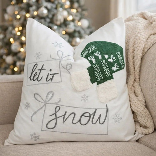 Christmas Throw Pillow | Let It Snow Green Knit Hat Design | 20" Square