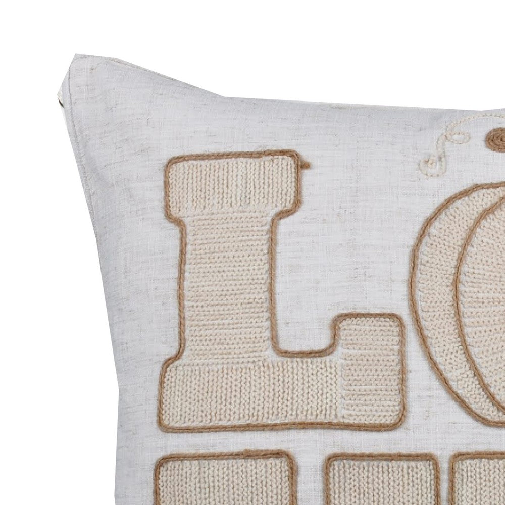 Decorative Throw Pillow | Love Pumpkin Beige Linen Embroidery | 20" Square