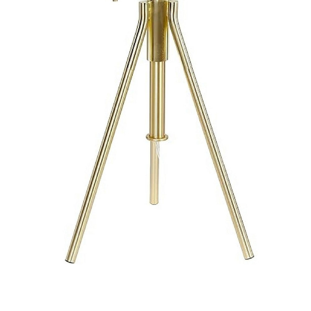 Simi Table Lamp | Adjustable Tripod | White Linen Shade | Gold Metal