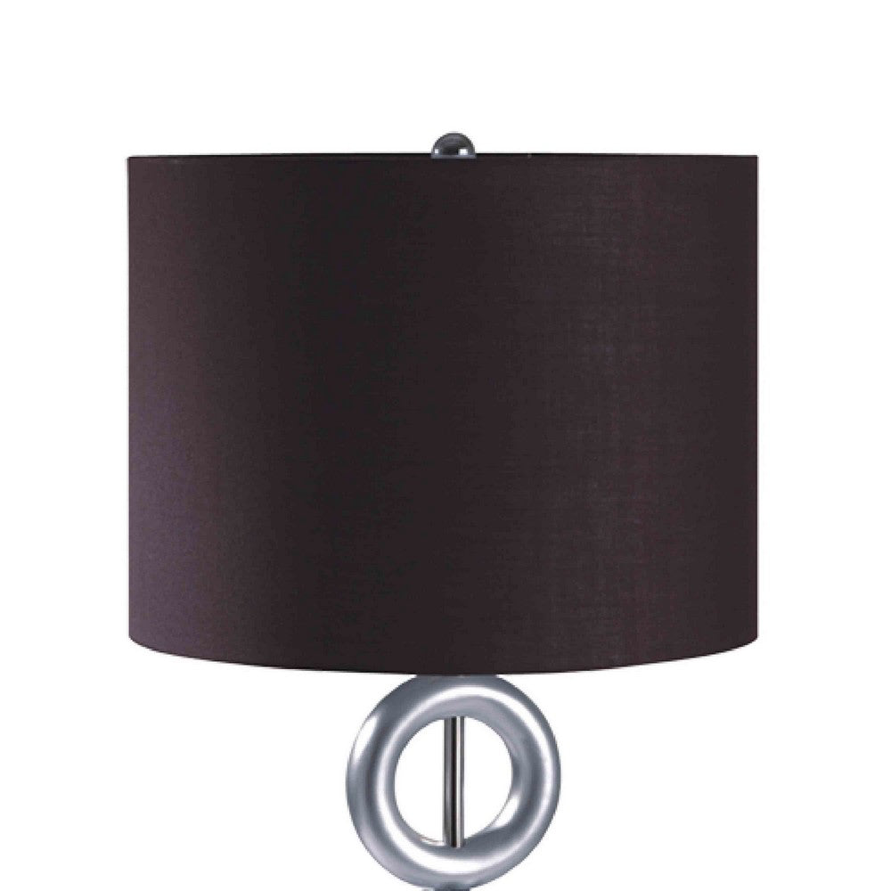 Table Lamp Set of 2 | Brown Fabric Shades | 3 Ring Design | Silver Metal