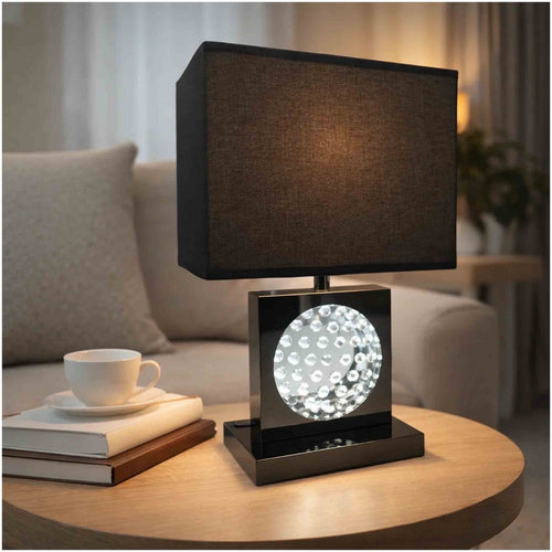 Accent Table Lamp | Square Crystal LED Panel | 22" Black Pewter