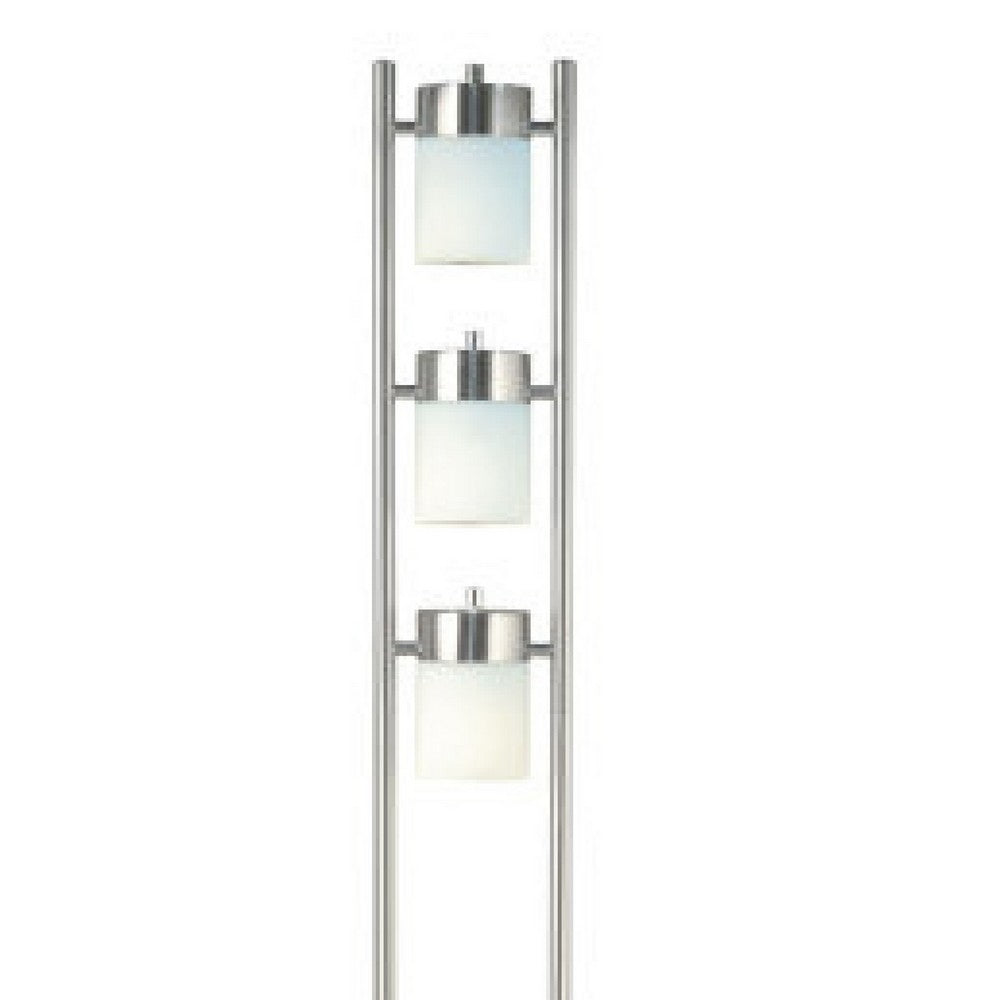 Floor Lamp with 3 Frosted White Shades | 65" Chrome Dual Pole Body