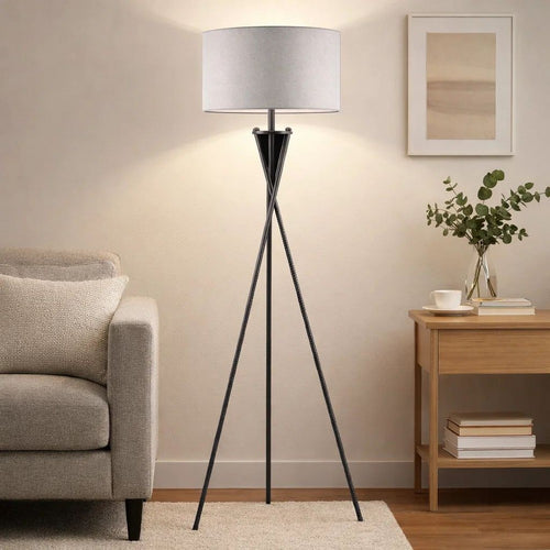 Floor Lamp with Beige Drum Shade | 65" Bronze Metal Tripod Base