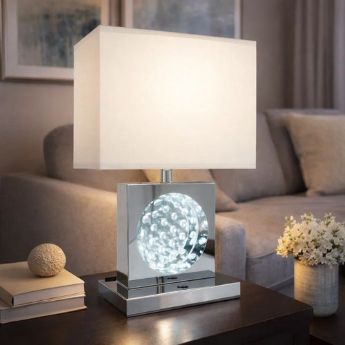 Accent Table Lamp | 22" | Chrome Square Crystal Center with Night Light