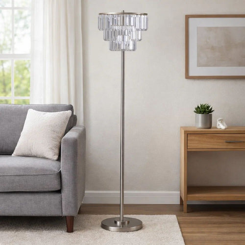 Lesy Floor Lamp | 61" Wide Crystal Shade | Brushed Nickel Metal Base