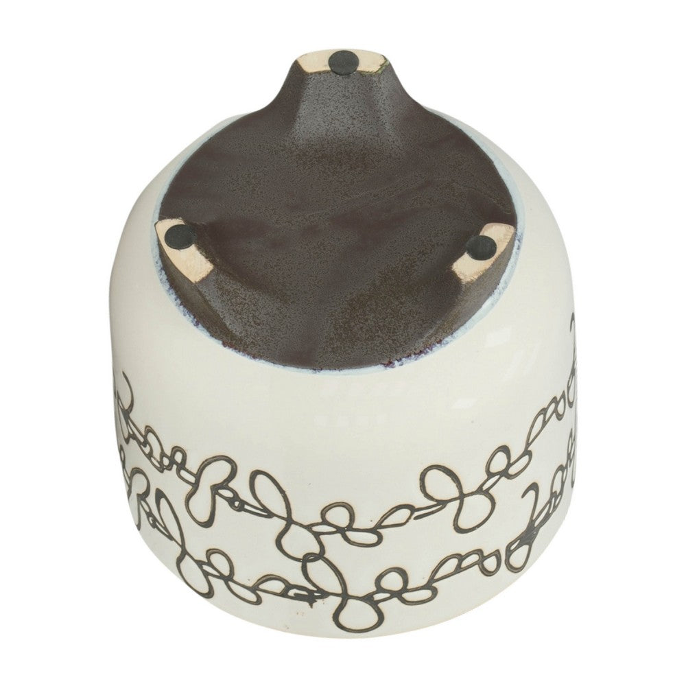 Garden Footed Planter Set of 2 | Black Scribble Pattern | Beige Ceramic