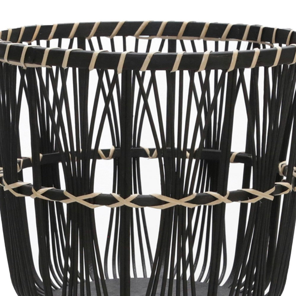 Mesy Set of 3 Planters on Legs | Black Bamboo Weave Design 11/13/15"