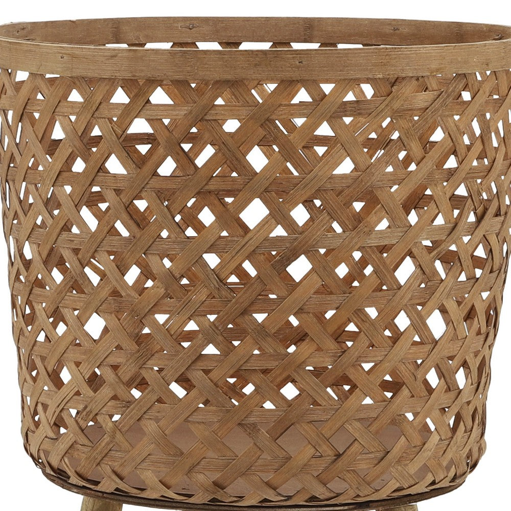 Mesy Flower Planter on Legs Set of 3 | Brown Open Weave Bamboo 11/13/15"