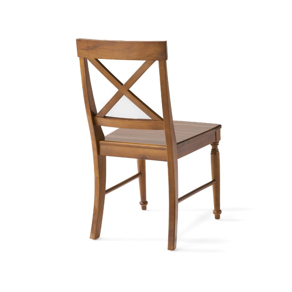Umey Dining Side Chair Set of 2 | X Shaped Back | Dark Oak Brown Wood