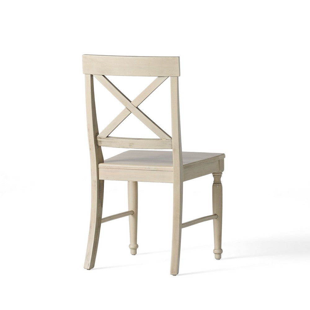 Umey Dining Side Chair Set of 2 | X-Shaped Back | Antique White Finish Wood