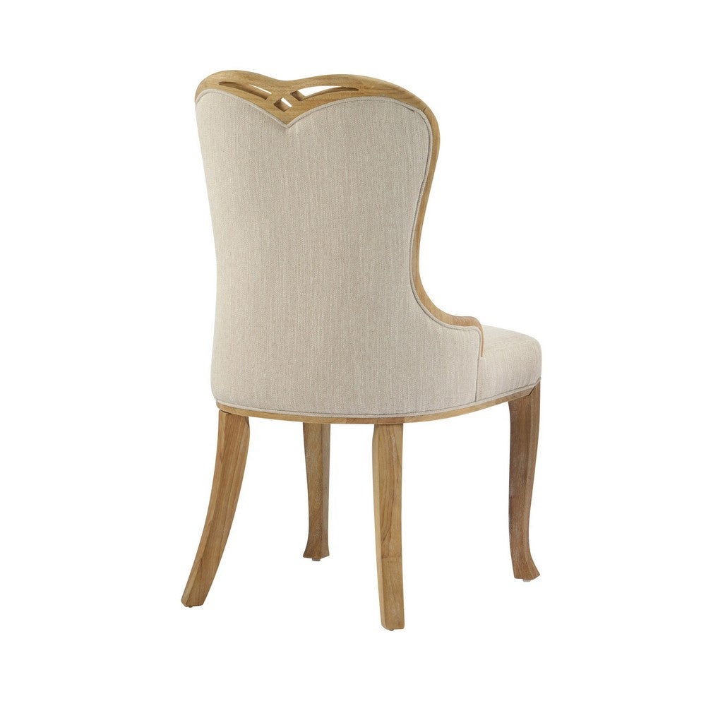 Dining Side Chair Set of 2 | Brown Heart-Shaped Wingback | Beige Fabric