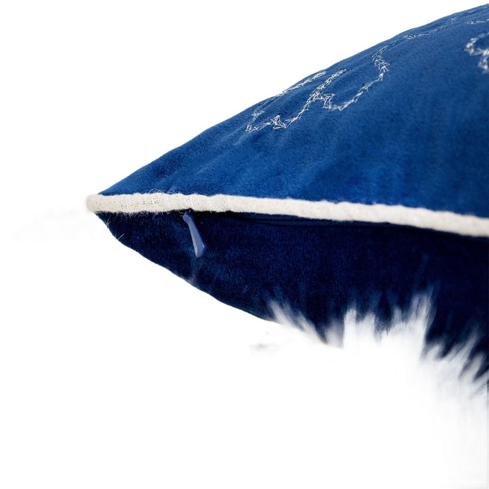 Rola Square Throw Pillow | Silver Snowflake Embroidery | Blue Velvet 20"