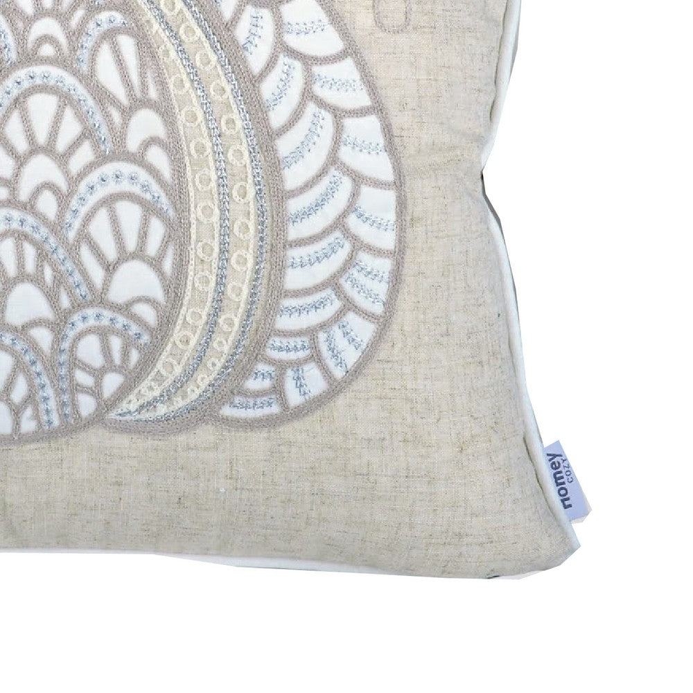 Niva Square Throw Pillow | Lace Embroidered Pumpkin | Linen-Blend Taupe 20"