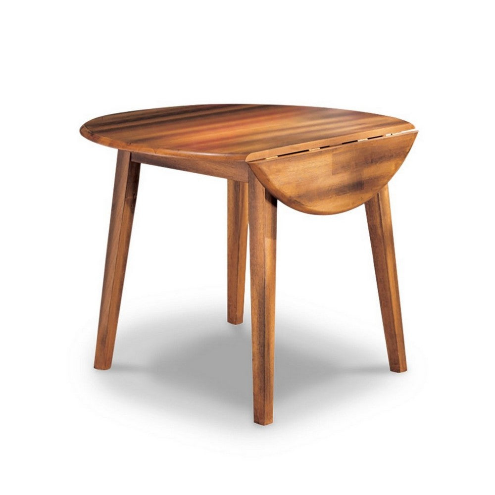 Bergi Dining Table w 2 Drop Leaves | 26-42" Round | Rustic Brown Wood
