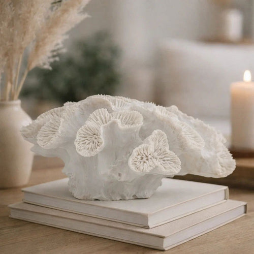 Decorative Coral Sculpture Tabletop Decor | 9" White Polyresin