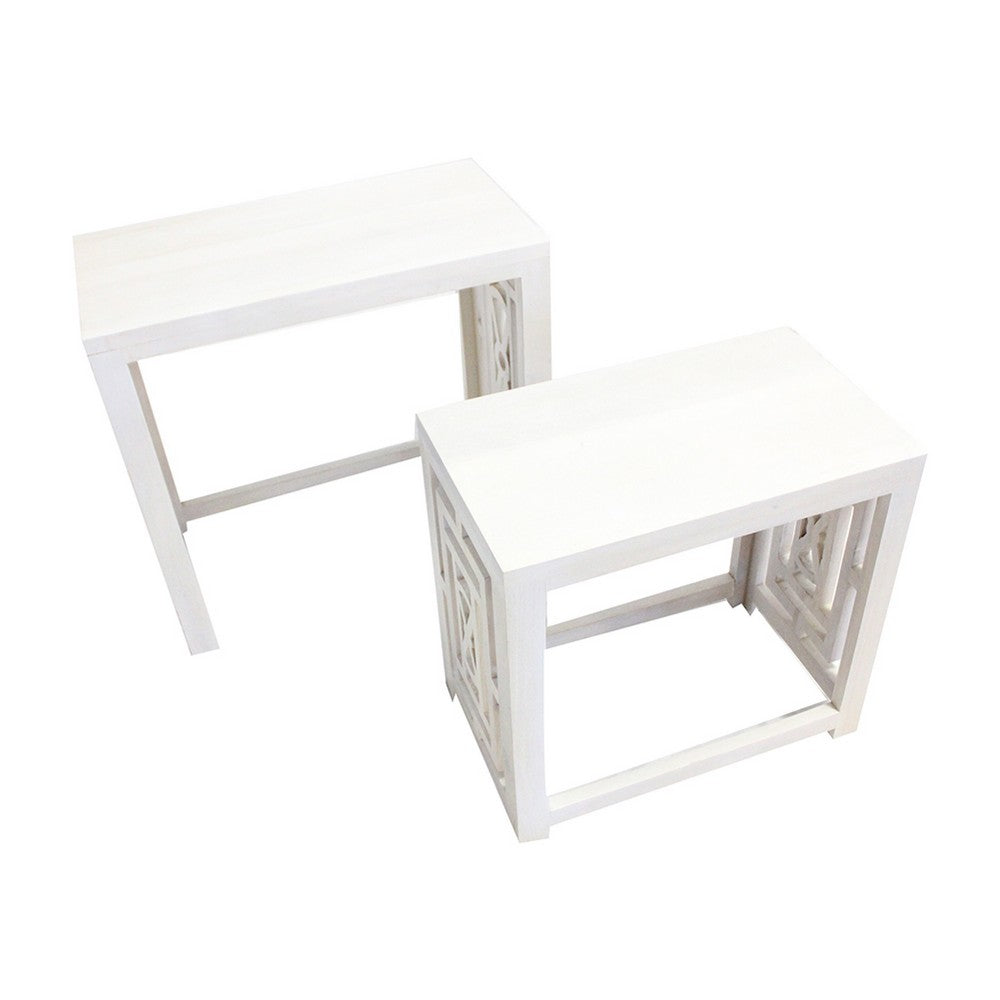 Sumo 2pc Nesting Stool Set | Rectangular Top | Lattice Cutout Sides | White