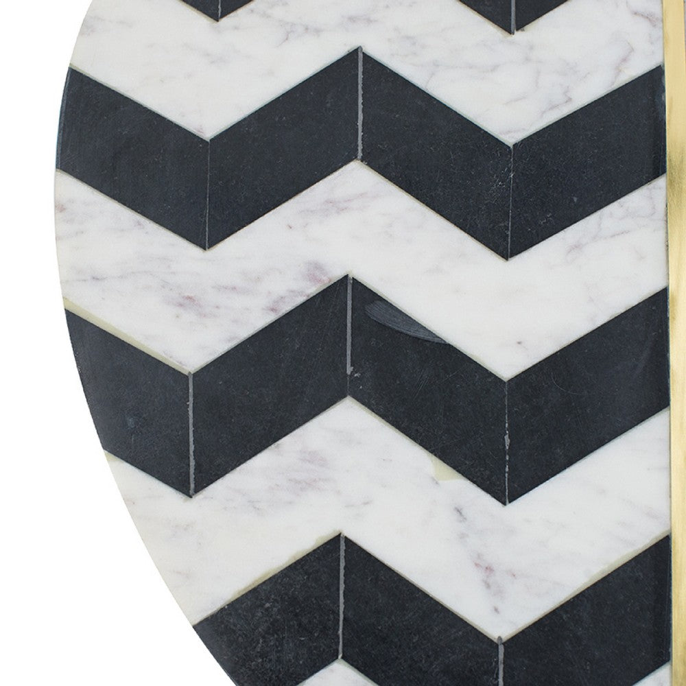 Gony Side End Table | 18" Round Zig Zag Top | Brass Inlay | White Marble