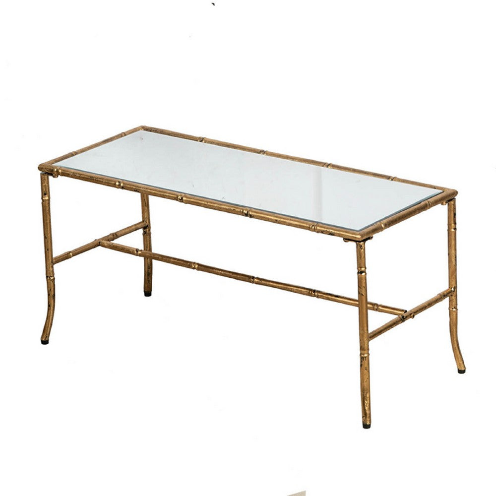 Coffee Table | 36" Rectangular Glass Top | Antique Gold Iron Frame