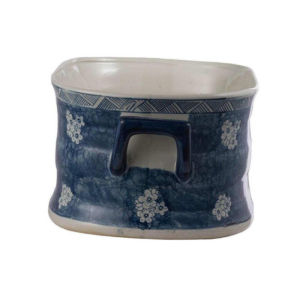 Porcelain Decorative Planter Pots Set of 2 | White Blue | 20, 14"