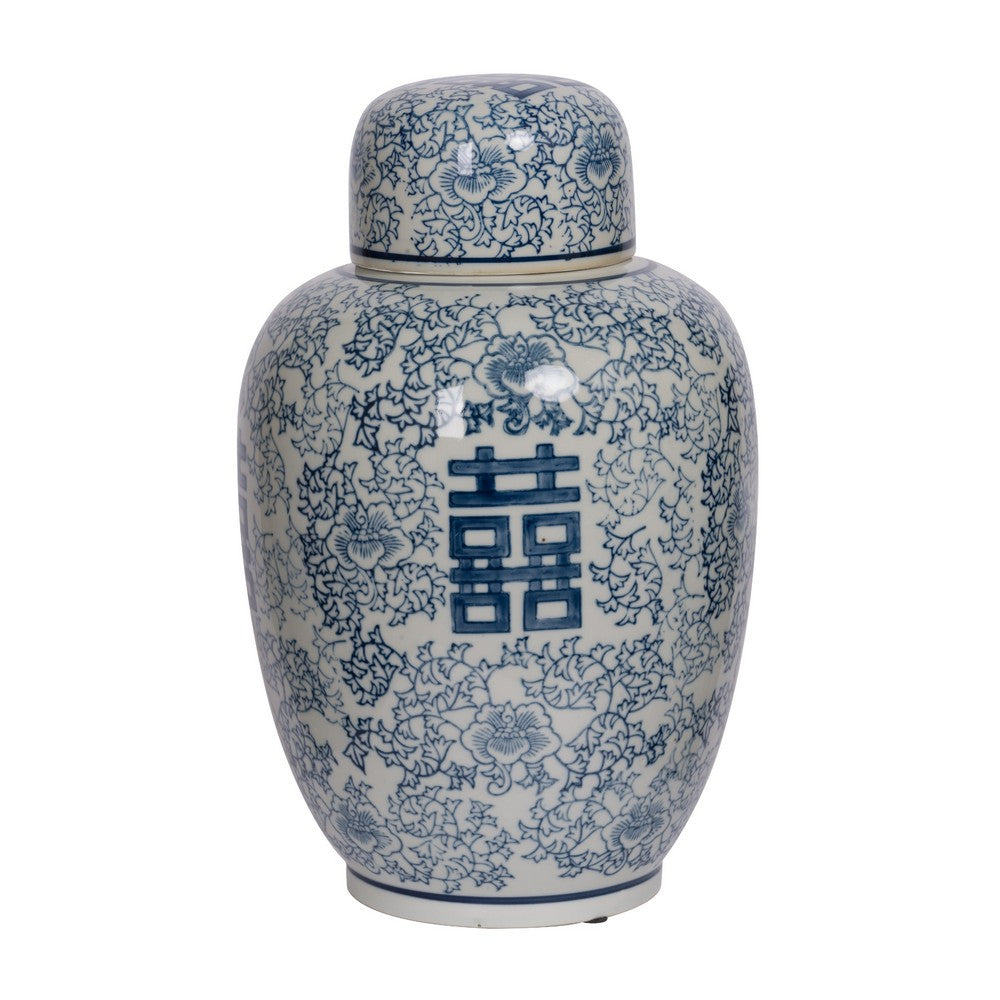 Decorative Ginger Jar with Lid | Blue & White Porcelain | 13"
