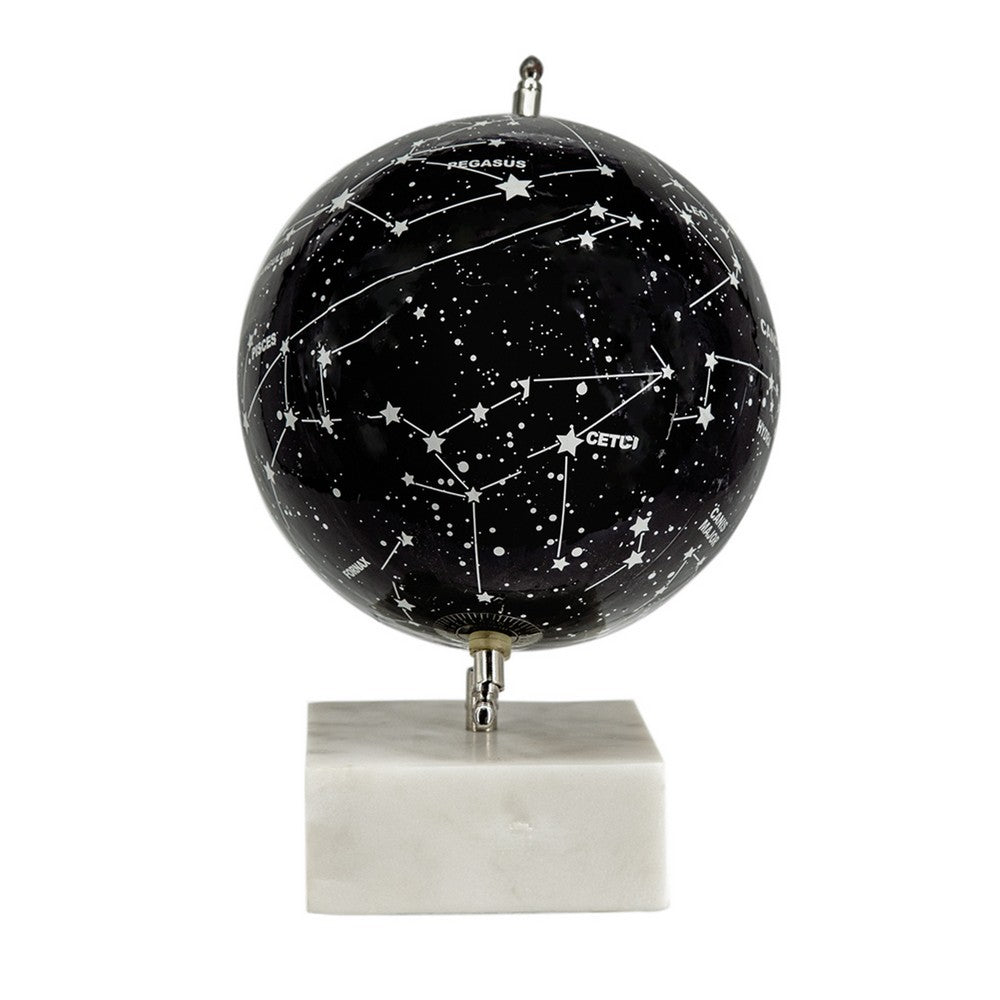 Decorative Constellation Globe | Black | White Marble Base | 12"