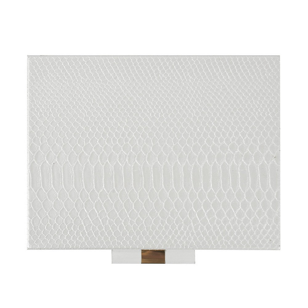 Decor Storage Boxes Set of 2 | White Faux Snakeskin with Gold Accents