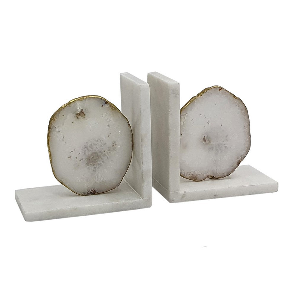 Hemi Agate Bookends Set of 2 | Glam White Natural Stone & Marble