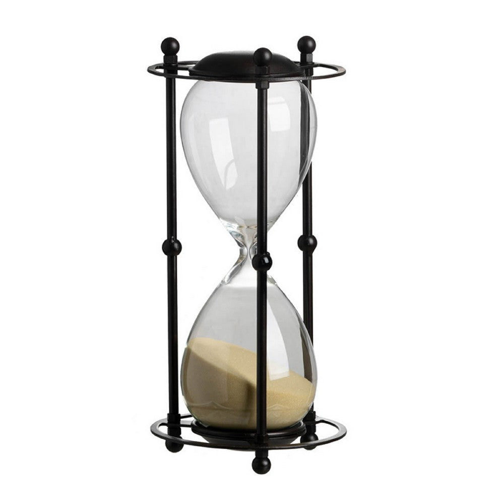 Iaon Hourglass Timer with Beige Sand | Tabletop 13" Black Iron Stand
